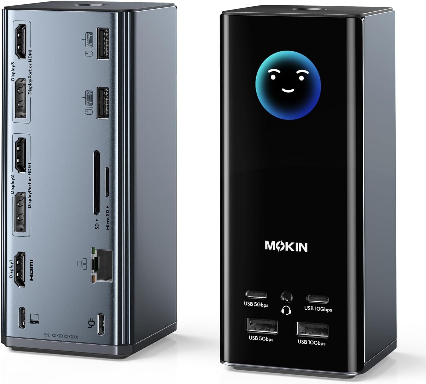 USB C Docking Station 3 Monitors, MOKiN Triple Display Docking Station with 3 HDMI& 2 DP,10G USB A/C,Gigabit Ethernet, 100W PD, Audio,Smart Display,SD/TF, Laptop Dock for Mac/Dell/Hp etc