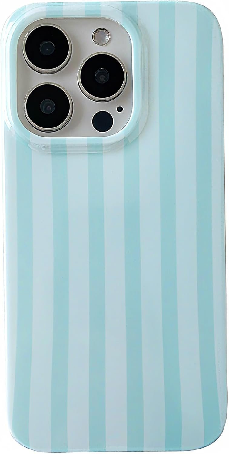 ZTOFERA for iPhone 13/14 Case with Geometric Vertical Stripes,Cute Fashion Simple Line Pattern for Women Men,Soft TPU Slim Glossy Shockproof Case Cover(Light Blue)