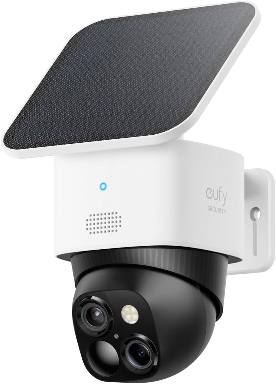 eufy Security 3K Dual Camera, SoloCam S340, Solar Security Cameras Wireless Outdoor, Cameras for Home Security, 360°Coverage, Pan & Tilt, No Blind Spots, No Monthly Fee, Built-in 8GB