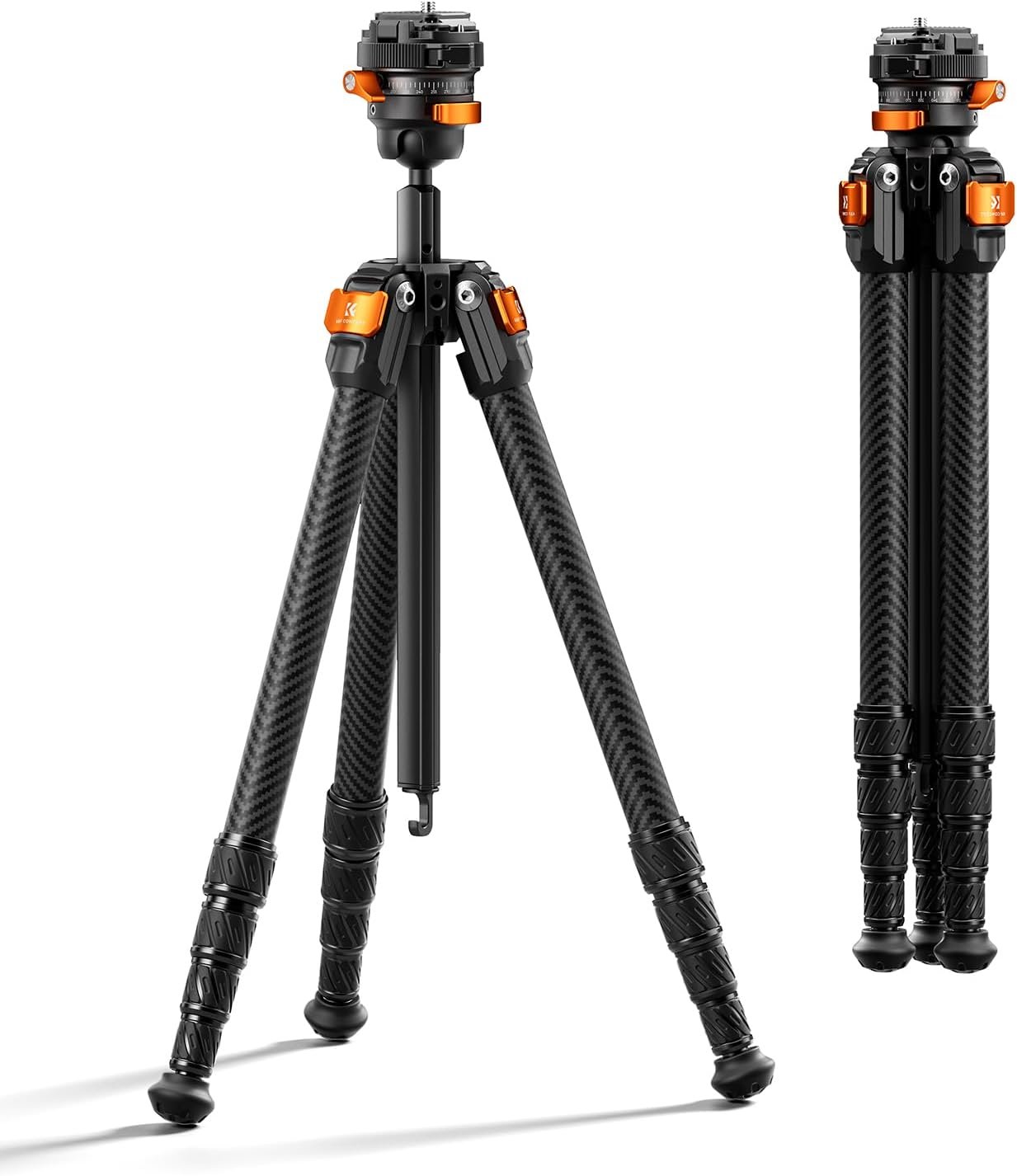 K&F CONCEPT 60″ Carbon Fiber Travel Tripod for Camera, 2.0lb Ultra-Lightweight with Flexible Center Axis, Low Profile 360° Pan Tilt Ball Head, Arca QR Plate, Max Load 13.2lb