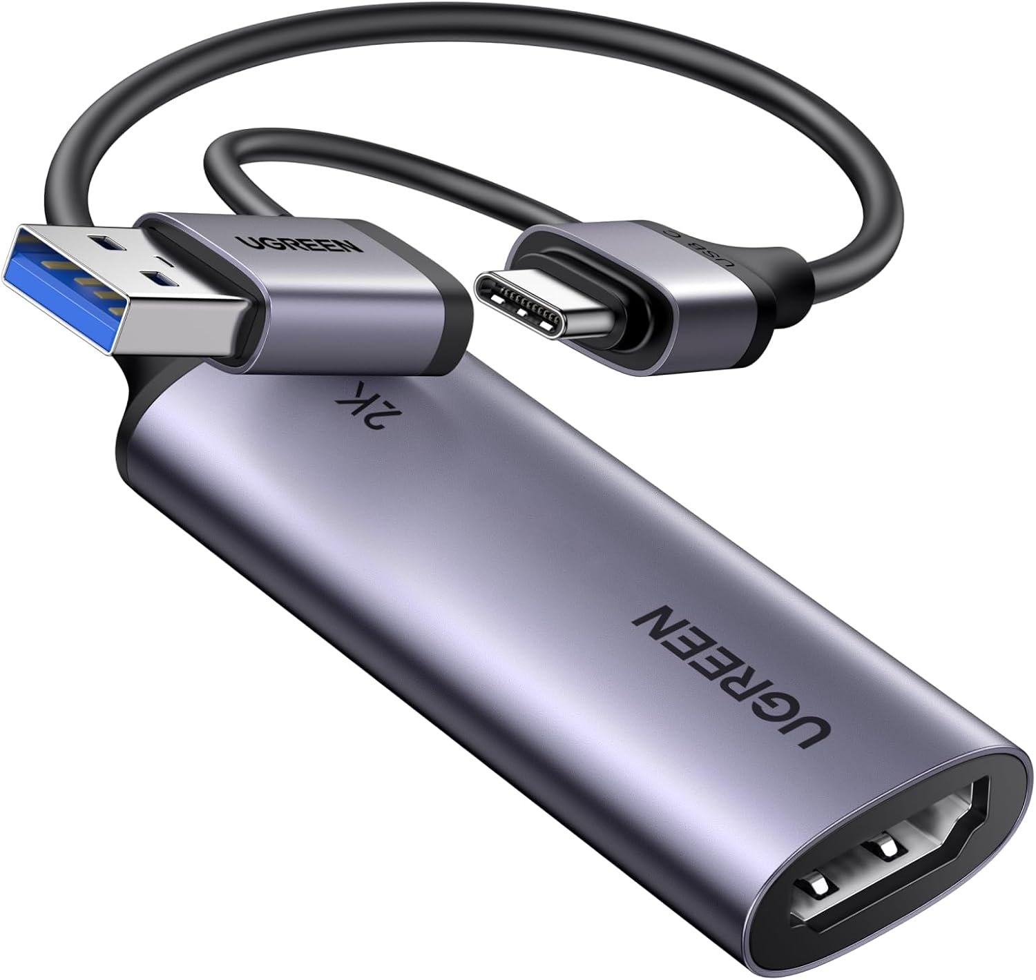 UGREEN 2K@30Hz 1080P 60FPS Video Capture Card 4K Input HDMI to USB 3.0 A and USB C Capture, Low Latency Capture Card for Streaming Game Recording Compatible with Switch 2/Xbox/PS4/PS5/PC/Camera