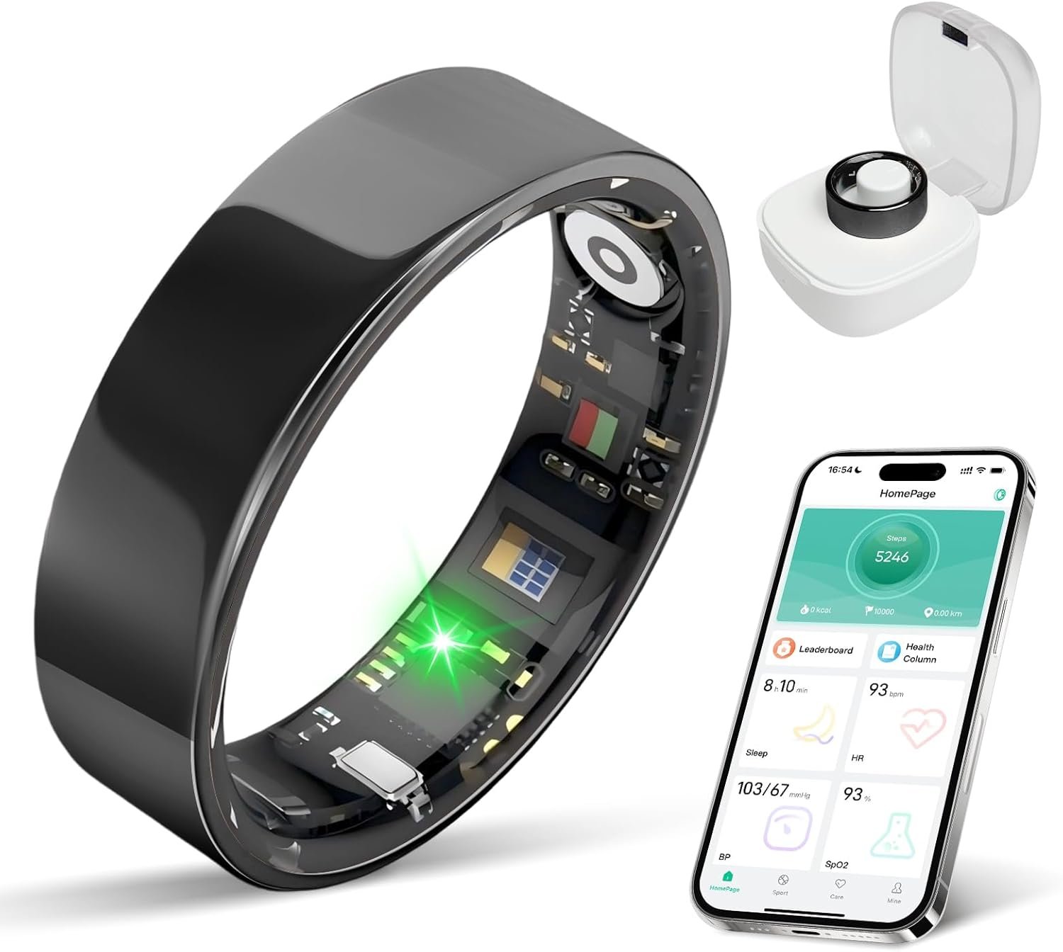 New Smart Ring Health Tracker for Women & Men, Sleep Exercise Health Monitoring, Daily Tracking, iOS/Android Compatible, IP68 Waterproof, No Subscription Required, 5‑Day Battery Life (Black, 12)