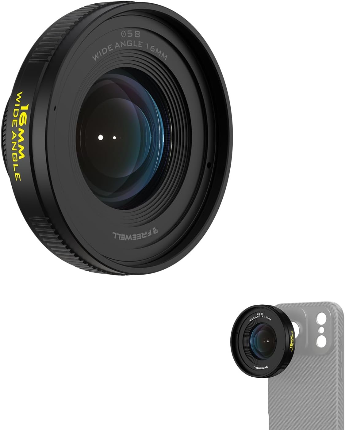 Freewell 16mm Wide Angle Lens for iPhone & Samsung – 105° FOV, Close Focus 0.5m – Perfect for Landscapes, Architecture.