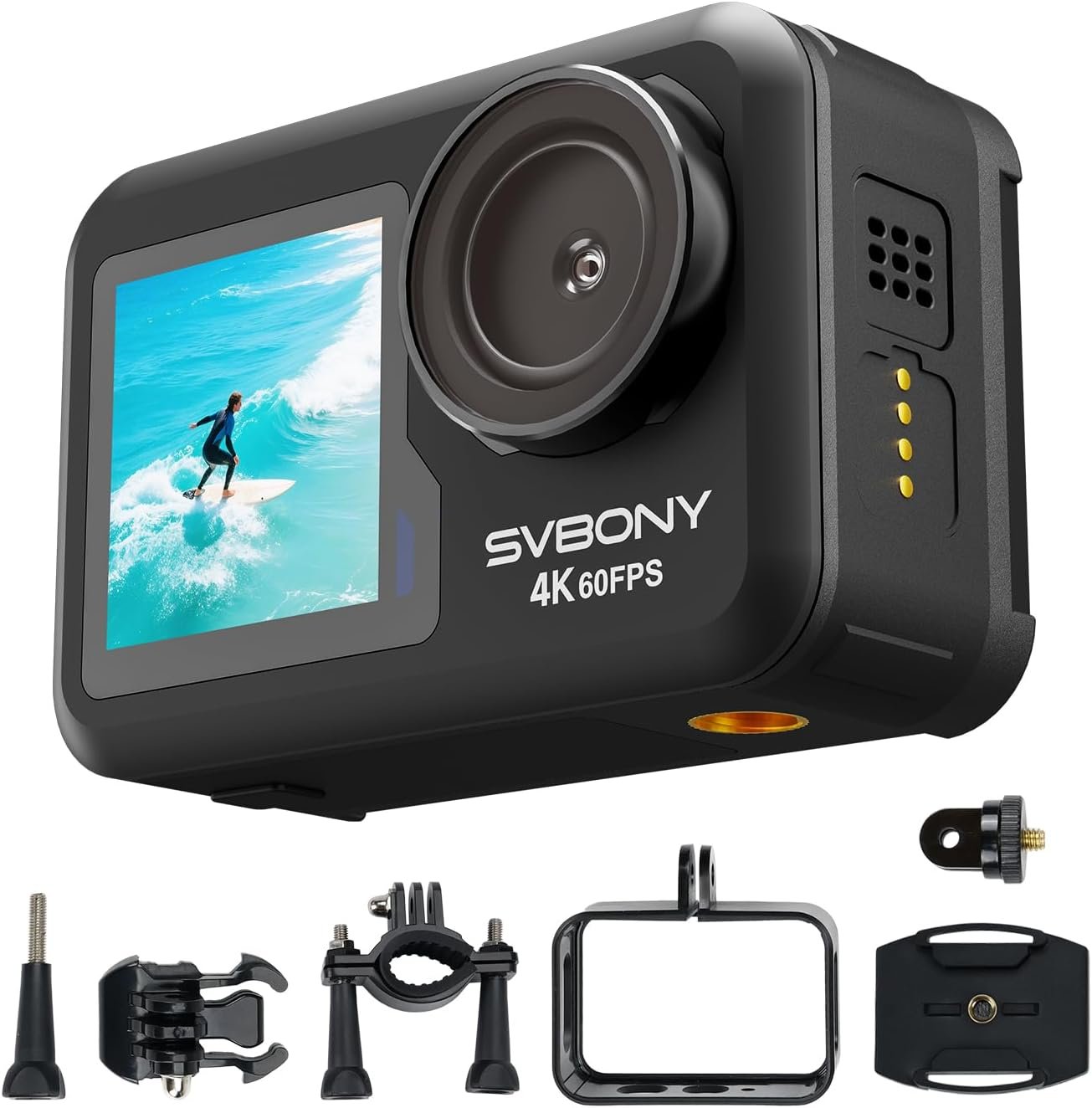 SVBONY ACT20 (2nd) Action Camera 4K/60FPS 20MP, Waterproof Underwater Camera 40FT Without Case, 6-Axis + AI Stabilization, Dual IPS Screen with Voice Control, 2 Battery for Snorkeling, Skiing