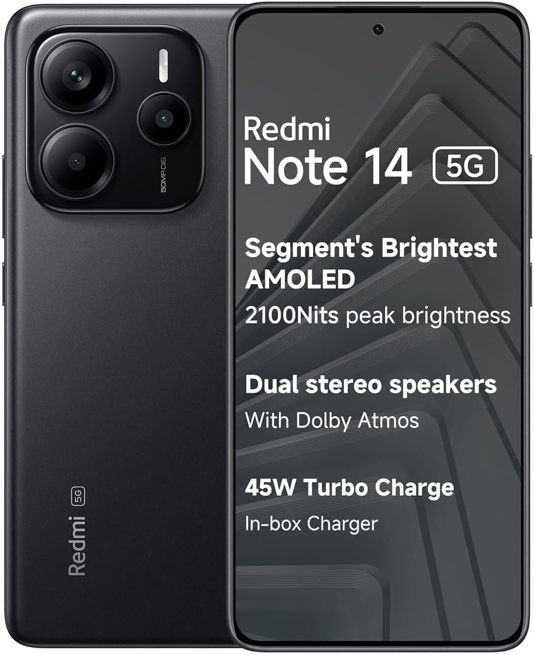 XIAOMI Redmi Note 14 5G + LTE (for Tmobile Mint Tello Global) (256GB + 8GB) 6.67″ NFC 120Hz 108MP AI Triple Cam Unlocked Model 24094RAD4G Dual Sim (Midnight Black)