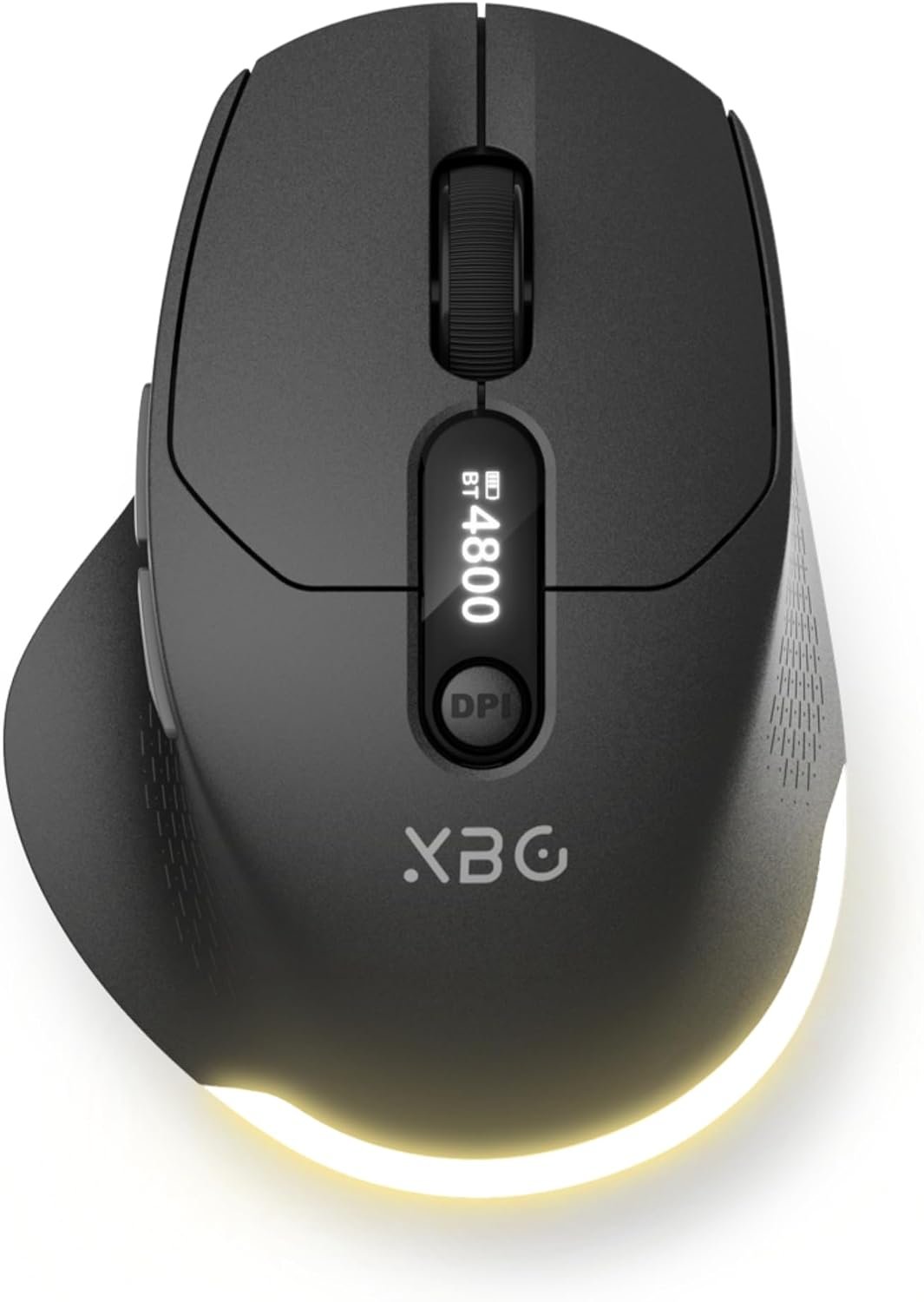 XBG B18Pro Tri-Mode Wireless Mouse with LED Display, Bluetooth 5.0/2.4G/Wired Ergonomic Mouse, 4800 DPI Silent Rechargeable Computer Mouse for Laptop, iPad, Mac, Windows, Office & Business, Black
