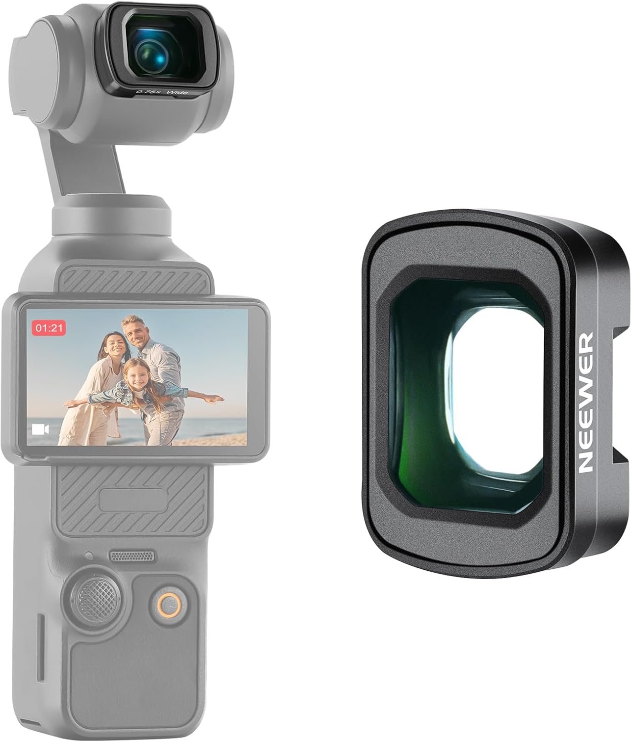 NEEWER 0.75x 108° FOV Wide Angle Lens Compatible with DJI Osmo Pocket 3 / Pocket 4 / Xtra Muse, HD Magnetic Aspherical Action Camera Lens, LS-45