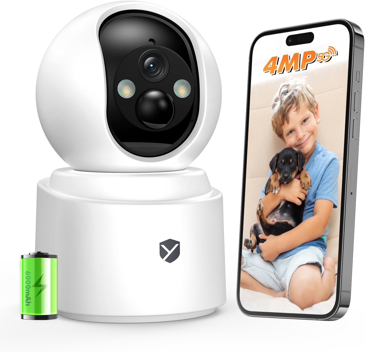 Battery Powered Indoor Camera Wireless for Home Monitoring, Rechargeable Pet Camera with 2-Way Audio, 360° PTZ, 2.5K Color Night Vision, Dual-Band WiFi, TF/Cloud Storage, Dog & Cat Cam with phone app