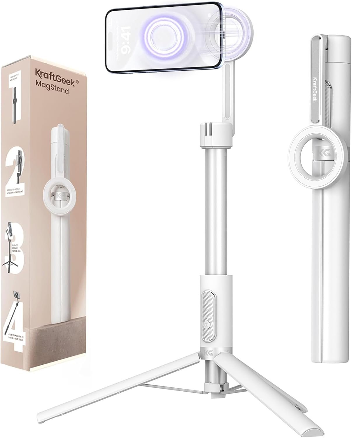 KraftGeek 64″ Magnetic Phone Tripod for iPhone MagSafe, Reinforced Aluminum Selfie Stick Tripod Stand for Video Recording, Vlogging & Travel Content Creators