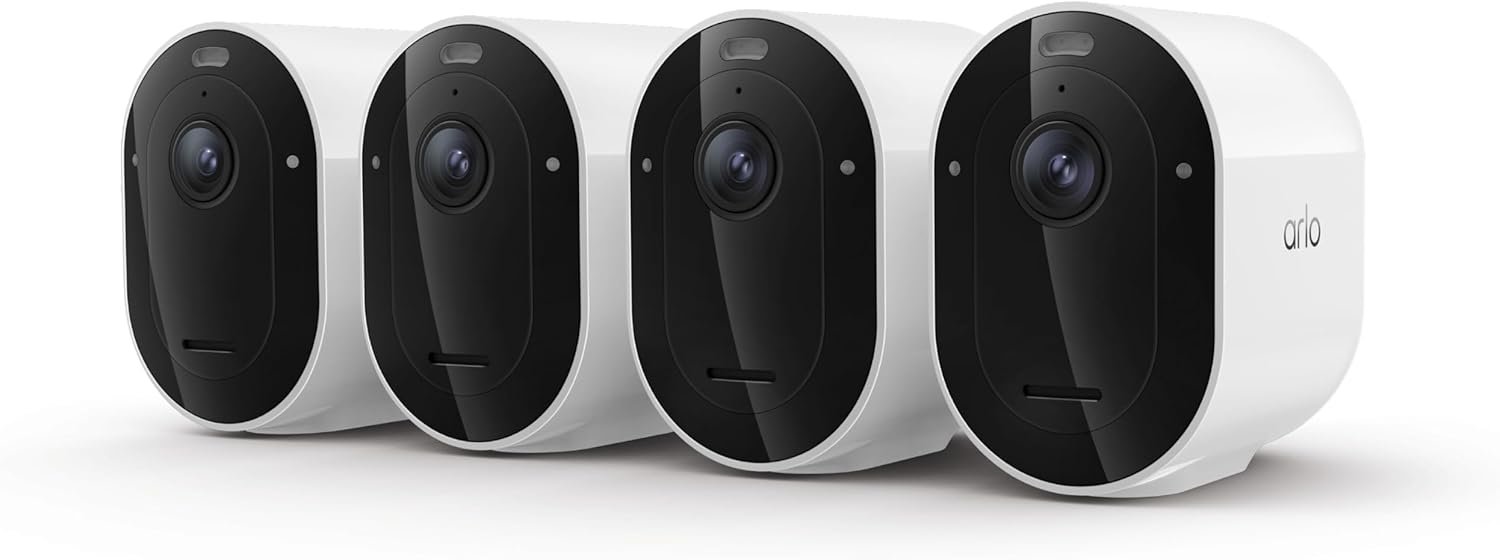 Arlo Pro Security Camera 2K HDR (6th Gen, 2025 Release) – Wireless Outdoor Camera, Rechargeable Removeable Battery, Emergency Response, 1-Month Trial of Secure Plan, 4 Cam, White, Motion Alert