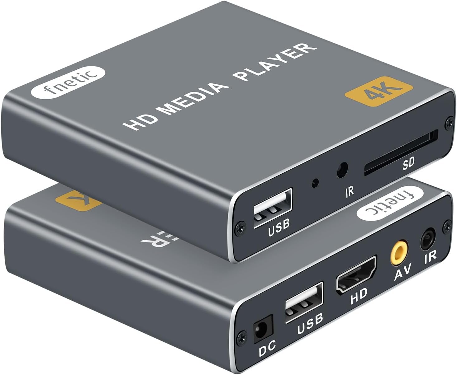 4K Full HD Digital Media Player for USB Drives/SD Cards, TV Digital Signage | Plug & Play, Auto Play Resume Loop, H.265/HEVC, MP4, MKV, MP3, Photo, PPT, Analog AV/HDMI Port (Grey)