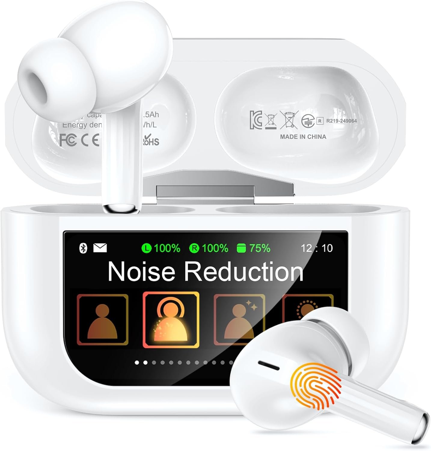 Bucephalus Wireless Earbuds, Bluetooth 5.4 Ear Buds with Smart Touchscreen Case & Noise Cancelling, 48H Playtime, Bass Stereo Sound, Compatible with iPhone/Android, Pad – Pearl White