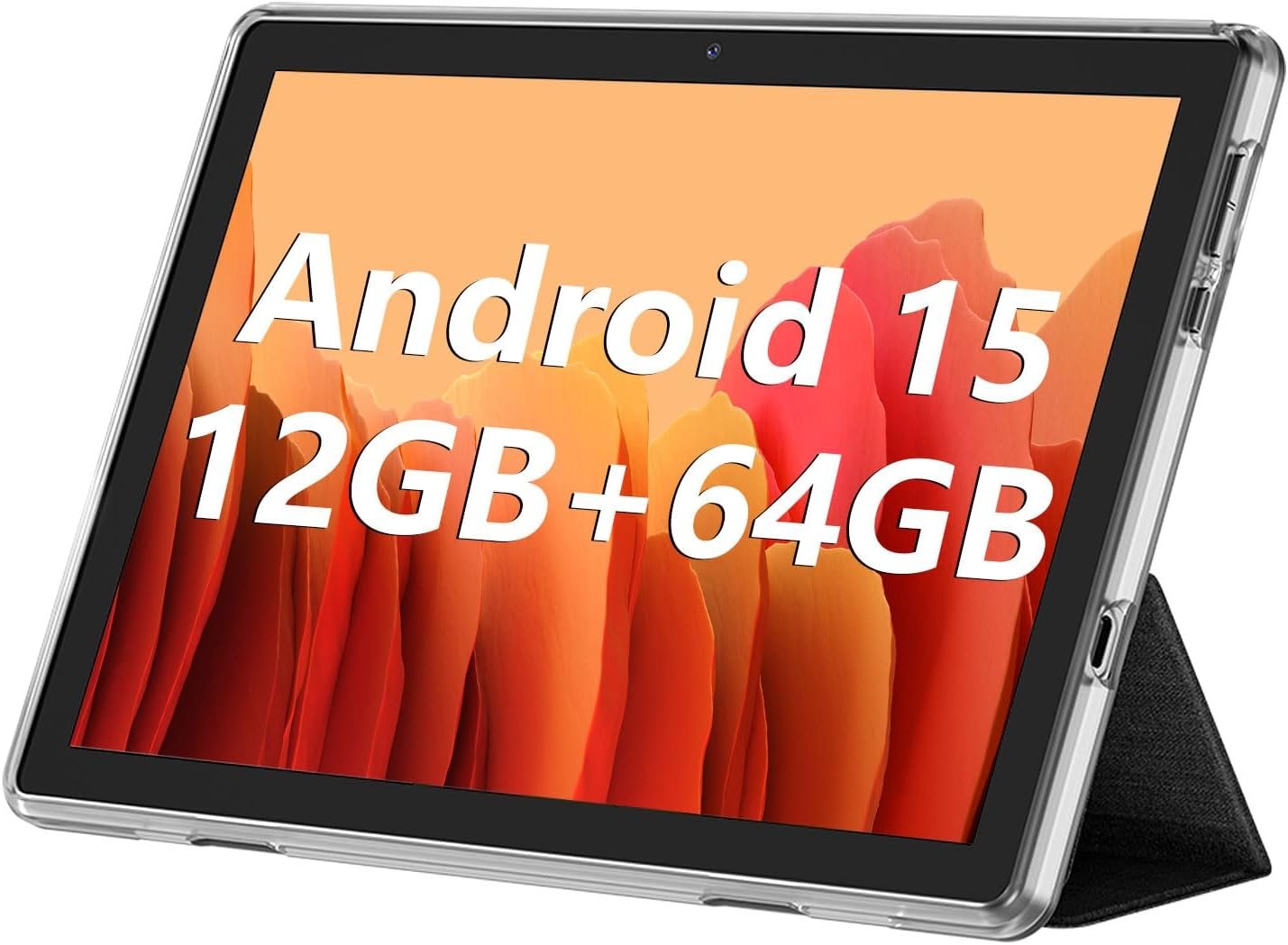 ECOPAD 10.1 Inch Tablet, Android 15 Tablets 12GB(4+8) RAM / 64GB ROM / 1TB SD Card Expansion, 1280×800 IPS HD Touchscreen, 6000mAh Battery, Bluetooth 5.0, Dual Cameras, GMS, Dual Band WiFi, Black