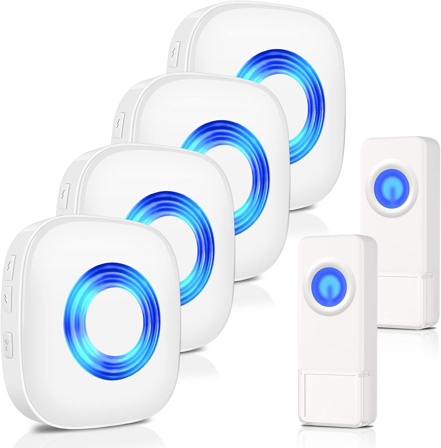 Wireless Doorbell with 2 Buttons 4 Receivers, PHYSEN Waterproof Door bell Chime Kit Operating at 1300-ft Range 58 Melodies 5 Volume Levels & LED Flash, Doorbell Alarm for Home/Classroom/Office Room