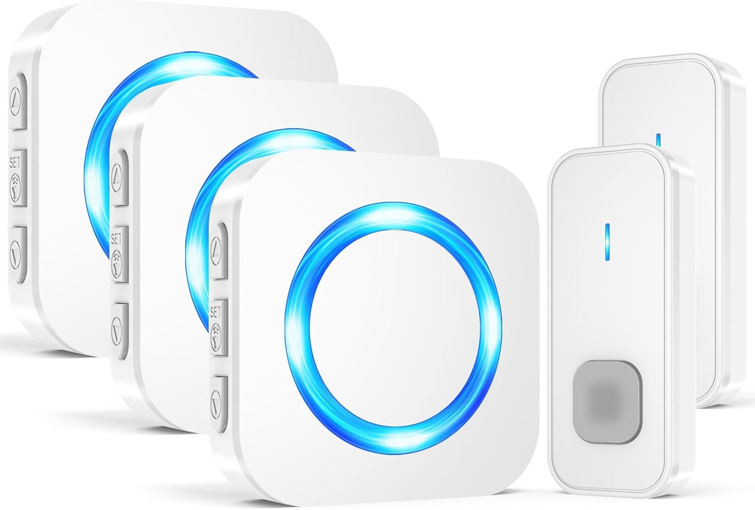 SURFOU Doorbell Waterproof Wireless Doorbell Easy Install at 1,300ft Long Range Loud Enough with 55 Chimes 5 Volume Levels LED Flash Door Bell for Home Classroom Apartment,2 Push Buttons 3 Receivers