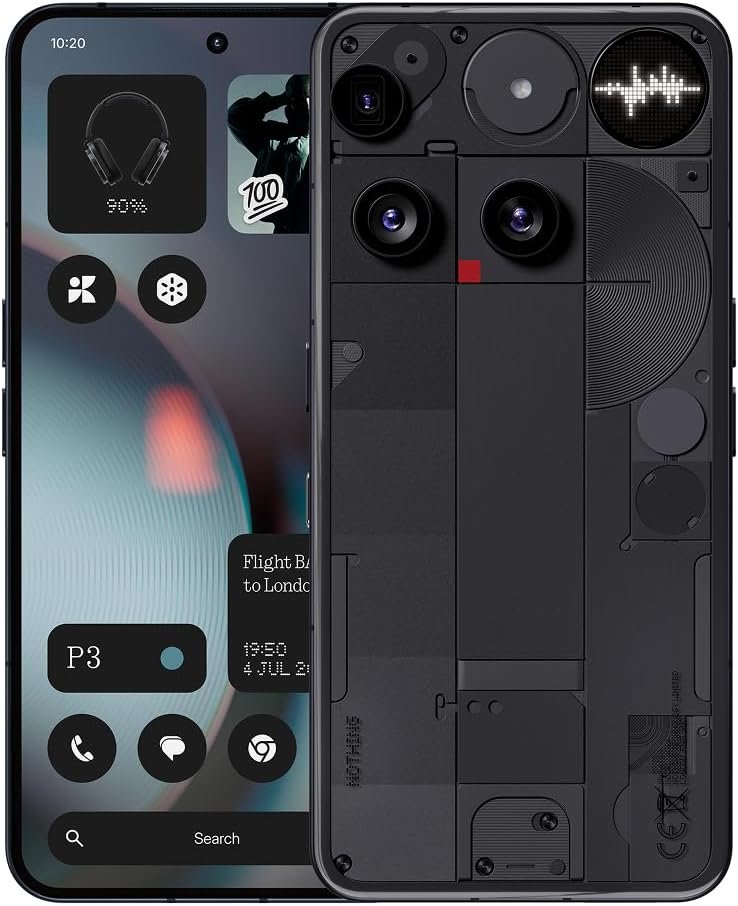 Nothing Phone (3) Cell Phone, 5G Unlocked Phones 256GB, Android 15, Snapdragon 8s Gen4, AI Mobile Phones with Four 50MP Cameras & AMOLED Display, 5150mAh, Glyph Interface, Smartphone Black