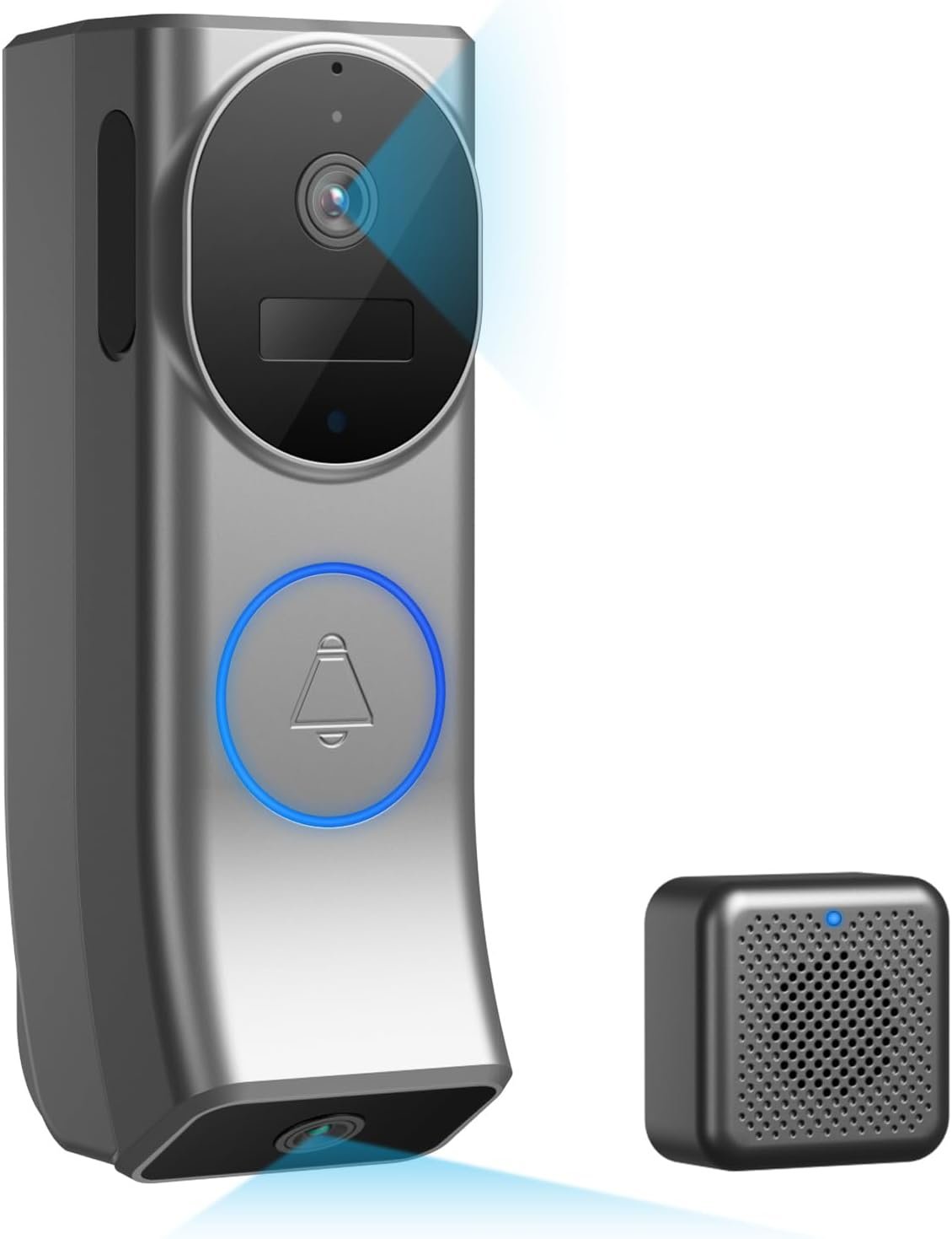 Wireless Battery Video Doorbell Dual Camera 1080P with Chime, 1080P HD, Wireless Battery-Powered & 2,4G Wi-Fi, IR Night Vision, Two Way Audio, AI Motion Detection, Local/Cloud Storage
