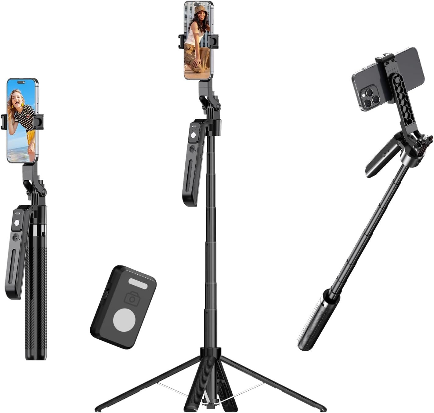 70.9″ Auto Face Tracking Selfie Stick Tripod for iPhone Android with Lights, No App, 360°Rotation Tripod that Follows Your Movement with Remote Control for Live Streaming, TikTok, YouTube
