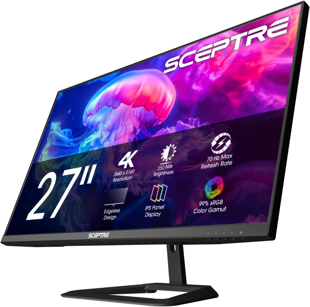 Sceptre Prime 4K IPS 27″ 3840 x 2160 UHD Monitor up to 70+Hz DisplayPort HDMI 100% sRGB Build-in Speakers, Machine Black 2026 (U275W-UPT Series)