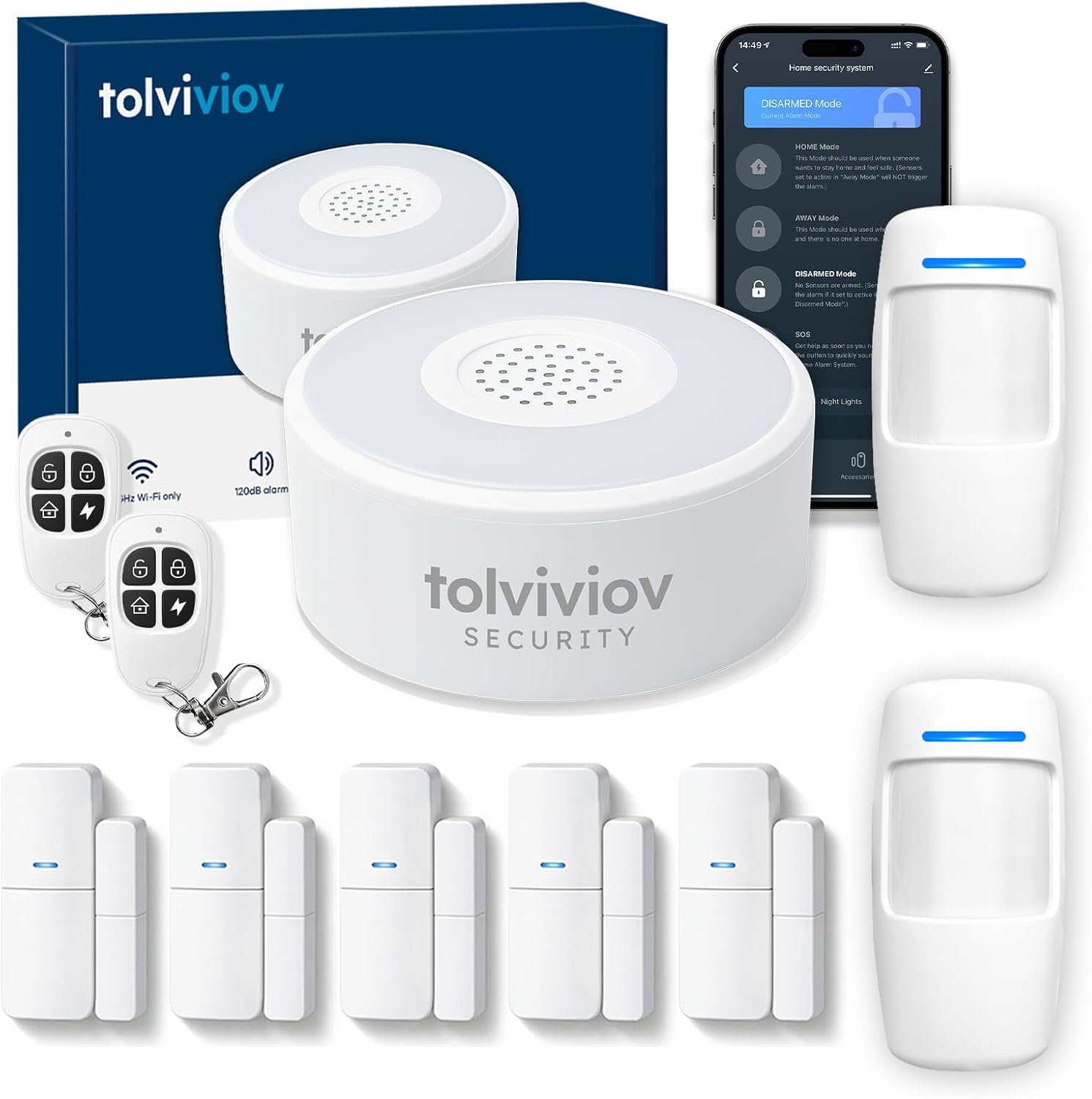 tolviviov Home Security System Wireless, DIY Door Alarm Security System, App Alerts, 10-Piece Kit, No Monthly fee, WiFi Alarm, Door Window Motion Sensor, for Safety, Home Security, Kids Safety