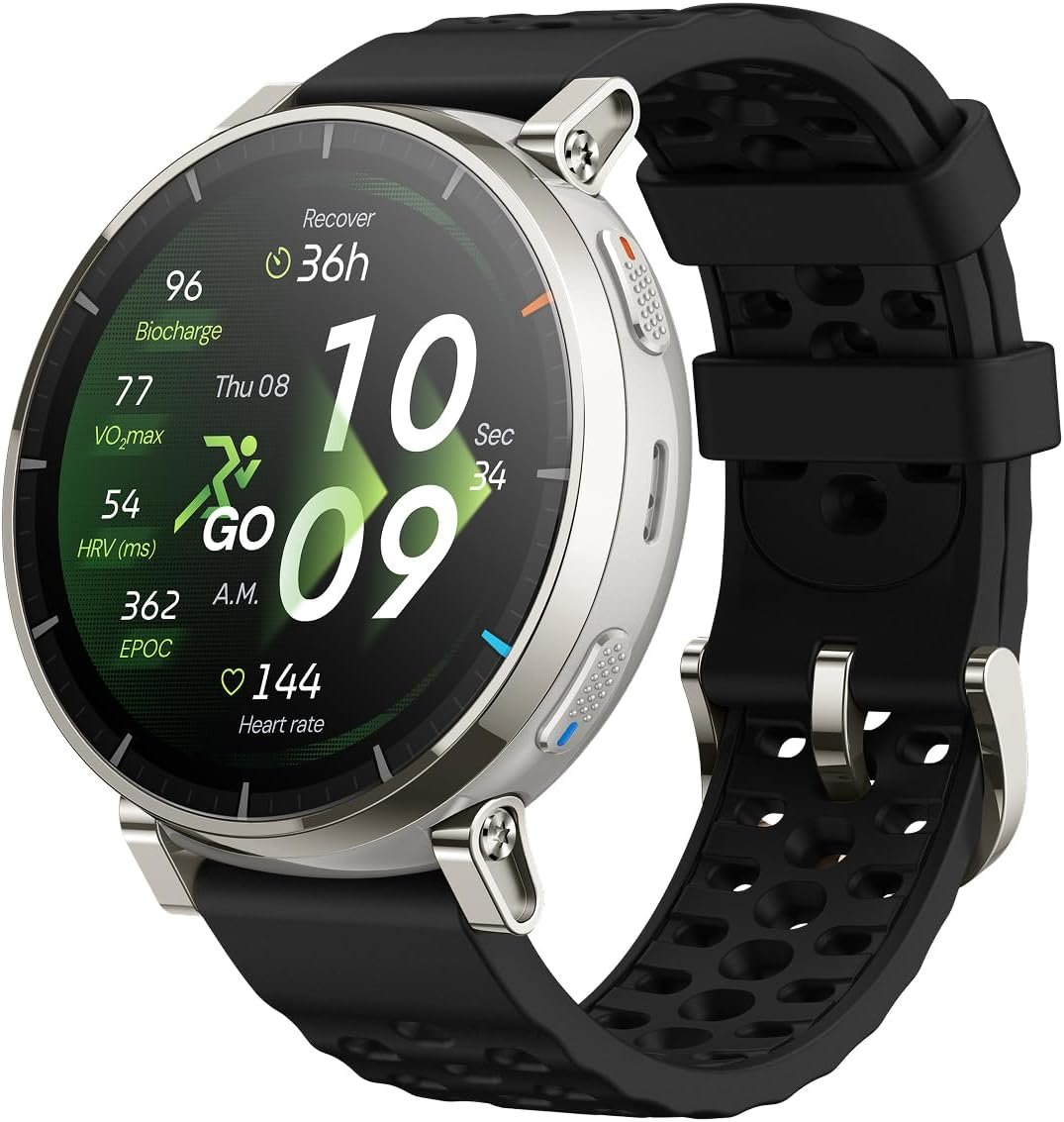 Amazfit Active 3 Premium GPS Running Smart Watch, 1.32″ AMOLED Sapphire Display, 12-Day Battery, 4GB Storage, Offline Maps, 170+ Workout Modes, 5 ATM, Heart Rate & Fitness Tracker for Android & iPhone