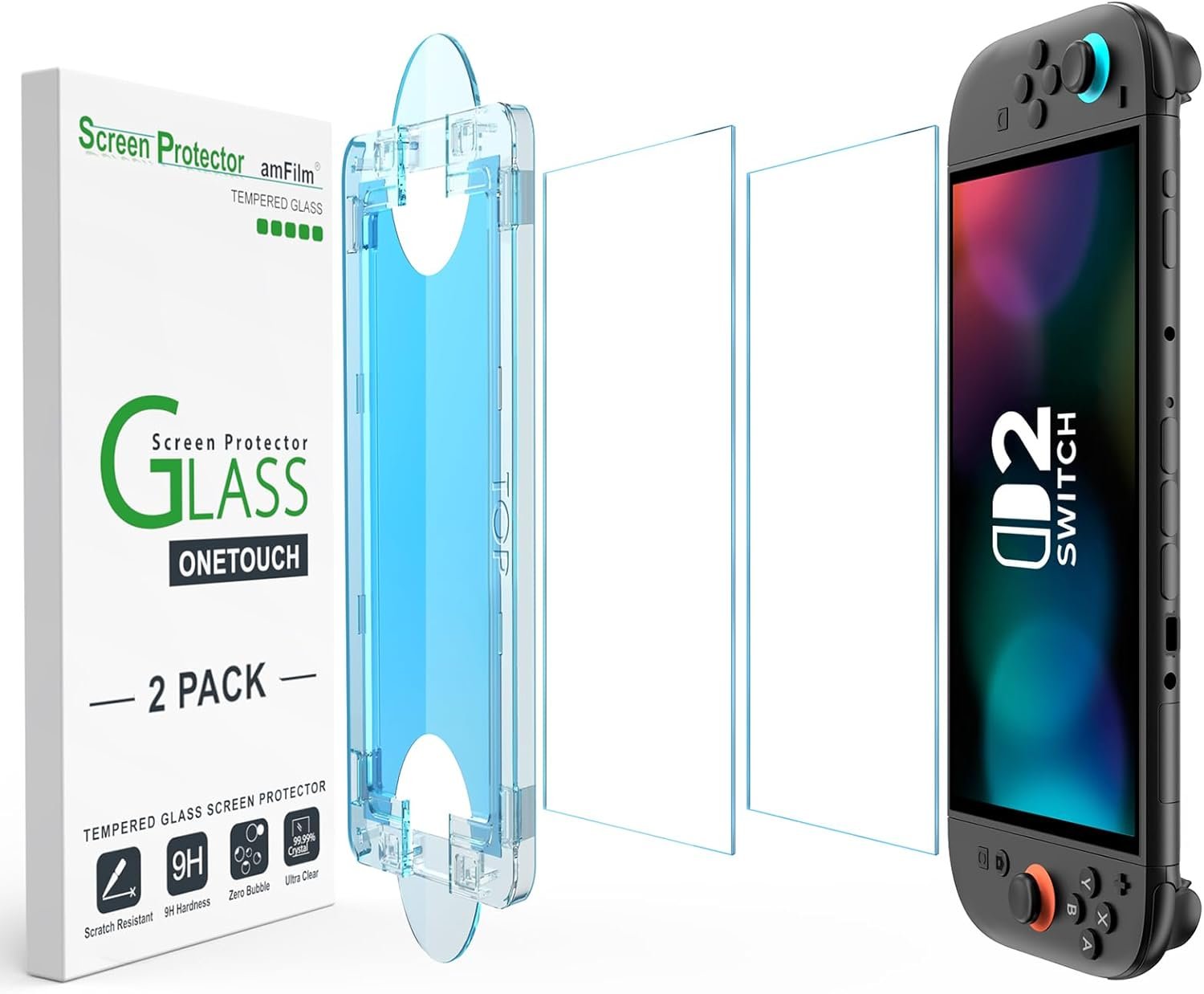 amFilm Auto-Alignment OneTouch for Nintendo Switch 2 Screen Protector [7.9”] 2025 Tempered Glass, Accessories, 30 seconds Installation, Bubble Free, Scratch Resistant, Touch Sensitive, Transparent [2 Pack]