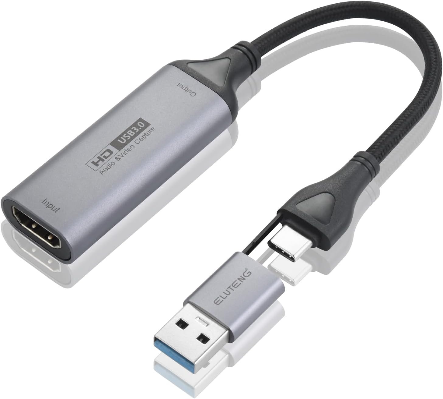 ELUTENG Video Capture Card, 4K HDMI to 1080P USB-A/USB-C Video Recording Card for Gaming, Video Streaming, Conference & TV Recording, Compatible with Windows, Linux, Android