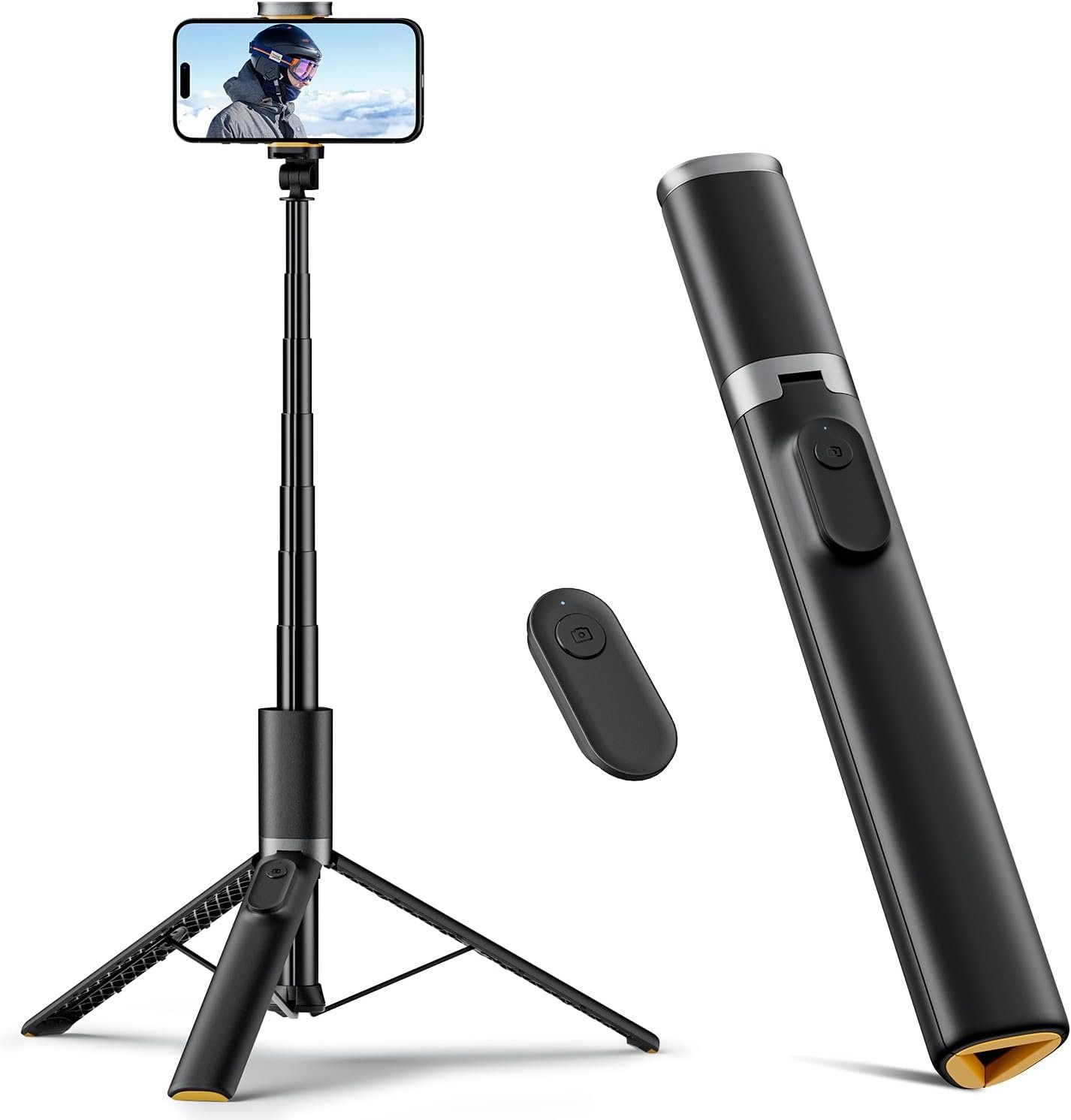 TODI 63″ Cell Phone Selfie Stick Tripod, Portable Tripod for iPhone with Wireless Remote, Extendable Smartphone Stand, All-in-1, Compatible with iPhone/Android