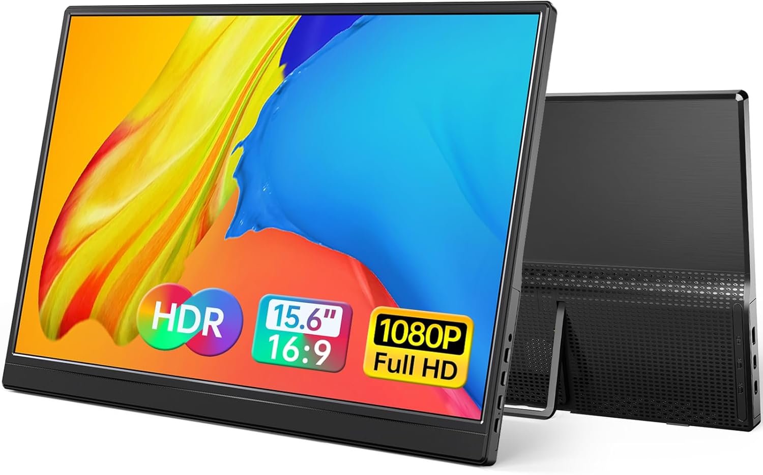 Yxk Portable Monitor 15.6 Inch 1080P 60Hz IPS HDR Ultra-Slim Travel Monitor with Dual Speakers USB-C HDMI Second Screen for Laptop PC Mac Phone Xbox PS4/5 Switch, VESA Kickstand, Zero Frame Gaming
