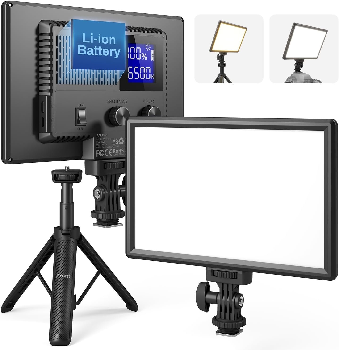 RALENO 9″ LED Video Light Panel, 2500K-6500K Camera Light for Video Conference Recording with 4000mAh Battery Type-C USB Ports, CRI>95 Photo Lights for Outdoor Photography Live Streaming Zoom Call