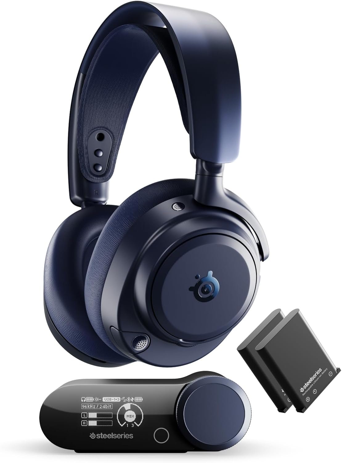 SteelSeries Arctis Nova Pro Omni – Hi-Res Wireless Gaming Headset, 96kHz/24bit, ANC, ClearCast Pro Mic, AI Noise Rejection, Mobile App, Mix 2.4GHz + BT, OmniPlay PC+PlayStation+Xbox – Midnight Blue