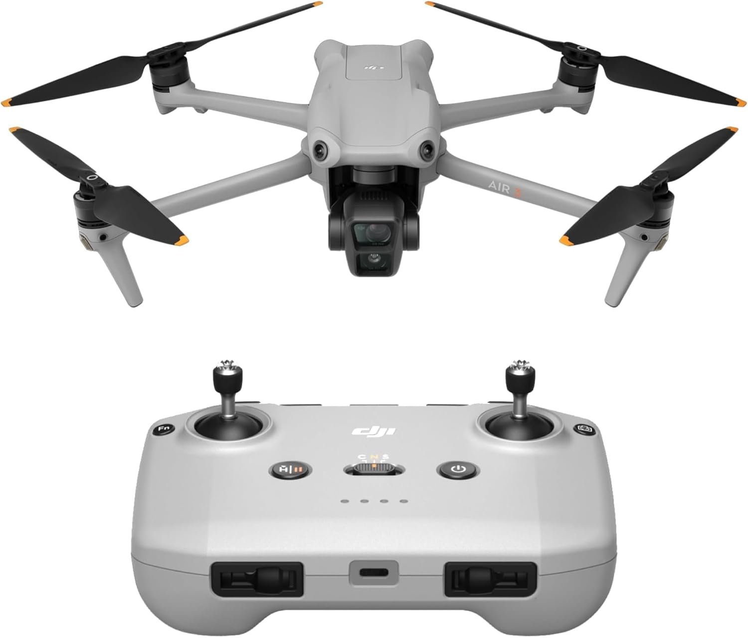 DJI Air 3 (DJI RC-N2), Drone with Medium Tele & Wide-Angle Dual Primary Cameras, 46-Min Max Flight Time, Omnidirectional Obstacle Sensing, 48MP Photos, 4K/60fps HDR, Compliance with FAA Remote ID