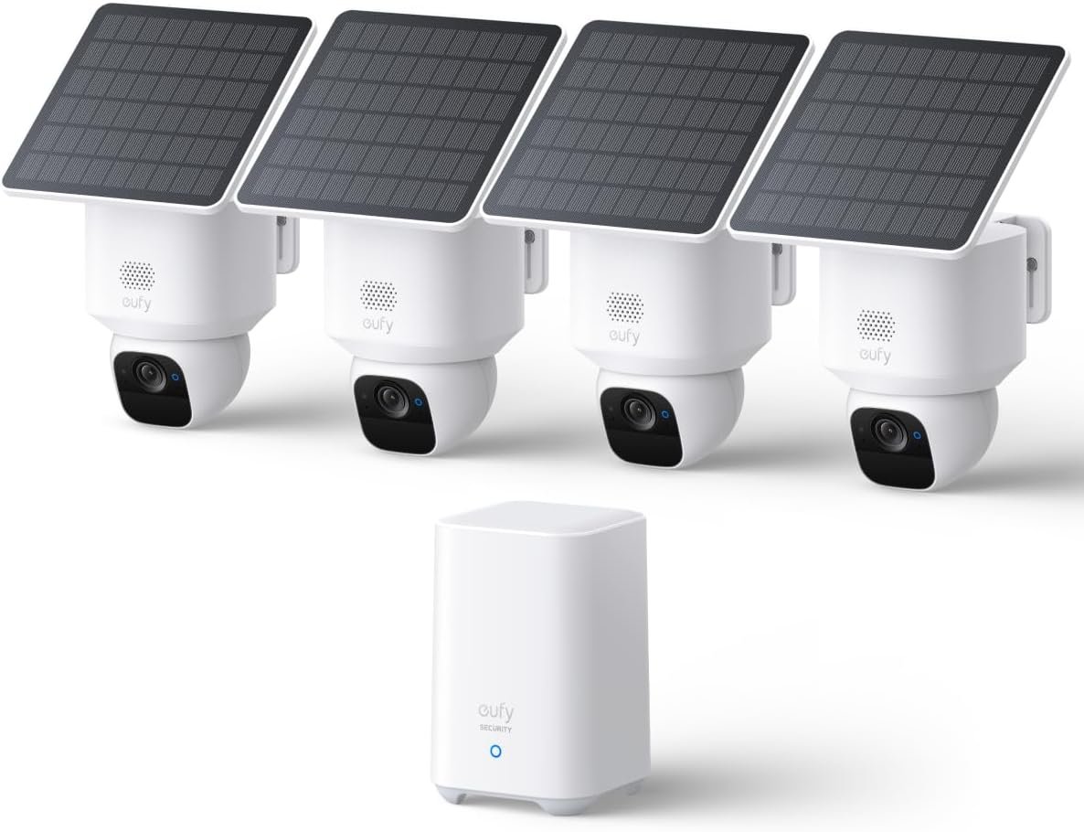 eufy Security SoloCam E30, 4-Cam Pack Kit, Security Cameras Wireless Outdoor, Solar Camera Outdoor Wireless, 360° Pan, AI Tracking, 2K Clarity, No Monthly Fee, Built-in Local Storage (Up to 16TB)