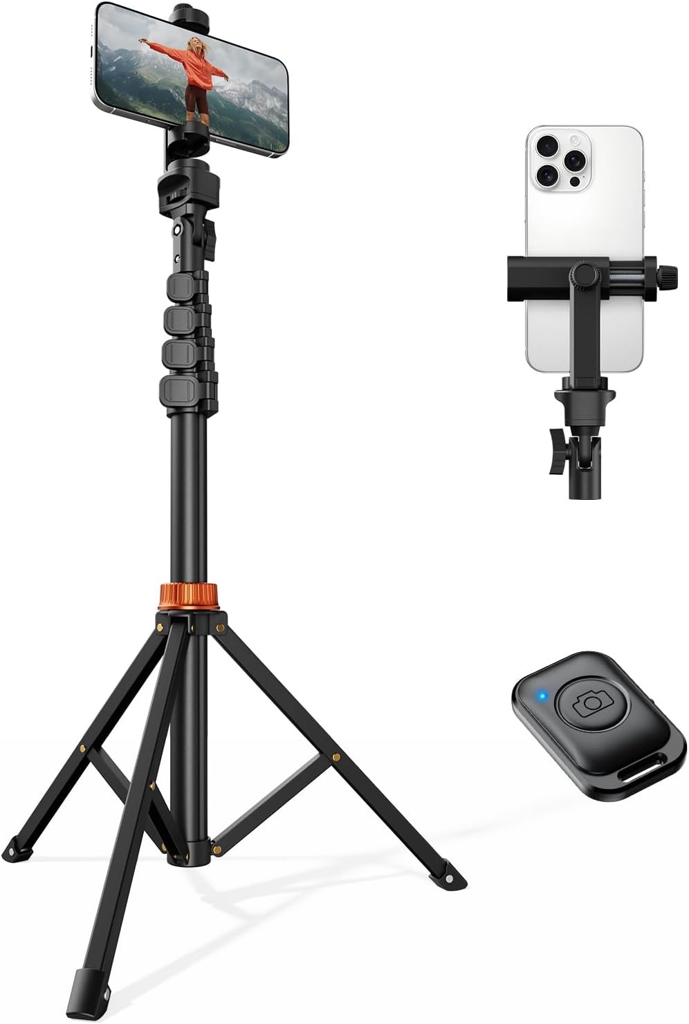 VIMOSE 66″ Phone Tripod, Tripod for iPhone with Remote & Phone Stand, Extendable Cell Phone Tripod for Video Recording, Ultimate Tripod & Monopod Accessories for iPhone/Android, Clamp Mount