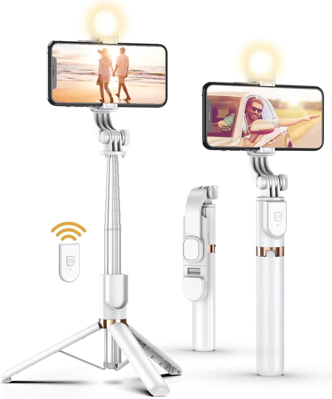 Selfie Stick Tripod with Wireless Remote, 46” Cellphone Selfie Stick Tripod with LED Fill Light, for iPhone 16/15/14/14 pro/13/13 Pro/12/11/11 Pro/XS Max/XS/XR/X/8/7 and Android Smartphone(Upgrade)