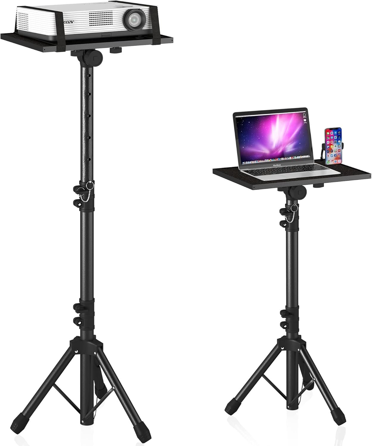 Projector Stand Tripod Adjustable, Laptop Height from 23.5 to 46.5 inches with Gooseneck Phone Holder, Floor for Office, Home, Stage, Studio, DJ Racks Holder Mount