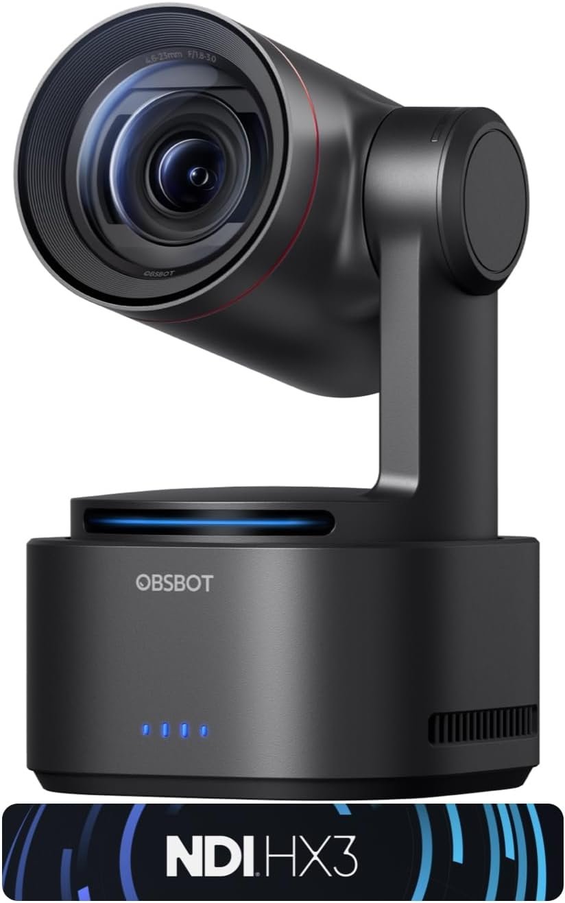 OBSBOT Tail 2 PTZR NDI Camera 4K@60FPS, Pro AI Tracking, 1/1.5″ CMOS, 50MP, 5X Optical Zoom, 12X Hybrid Zoom, SDI/HDMI/IP/USB 3.0 Output, Streaming for Education, Conference, Worship (NDI Activated)