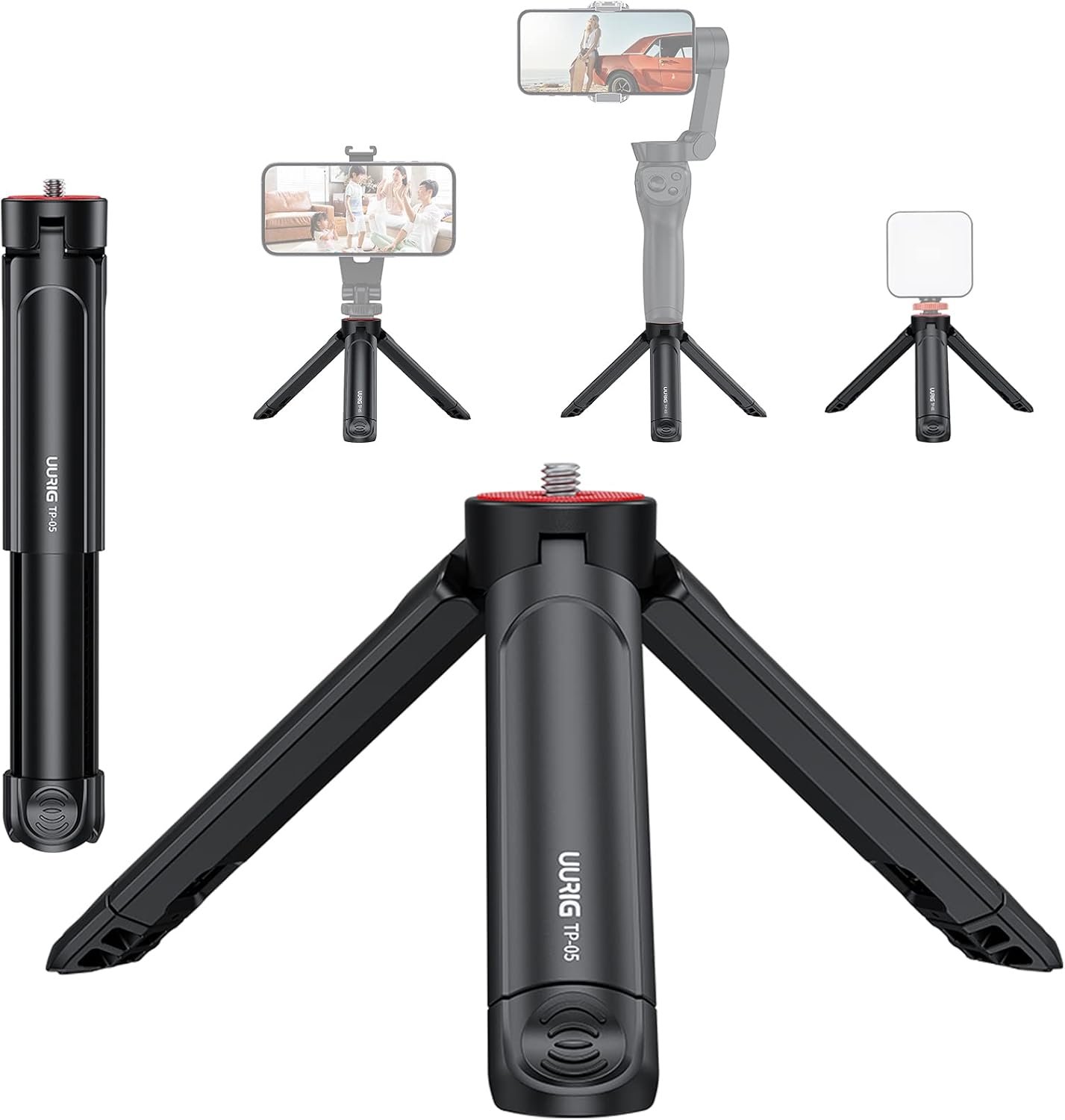 UURIG TP05 Extendable Mini Camera Tripod, Portable Selfie Stick Handle Grip Desktop Webcam Tripod with 1/4″ Screw for DSLR Camera Webcam Phone Holder Selfie Stick Vlog Tripod