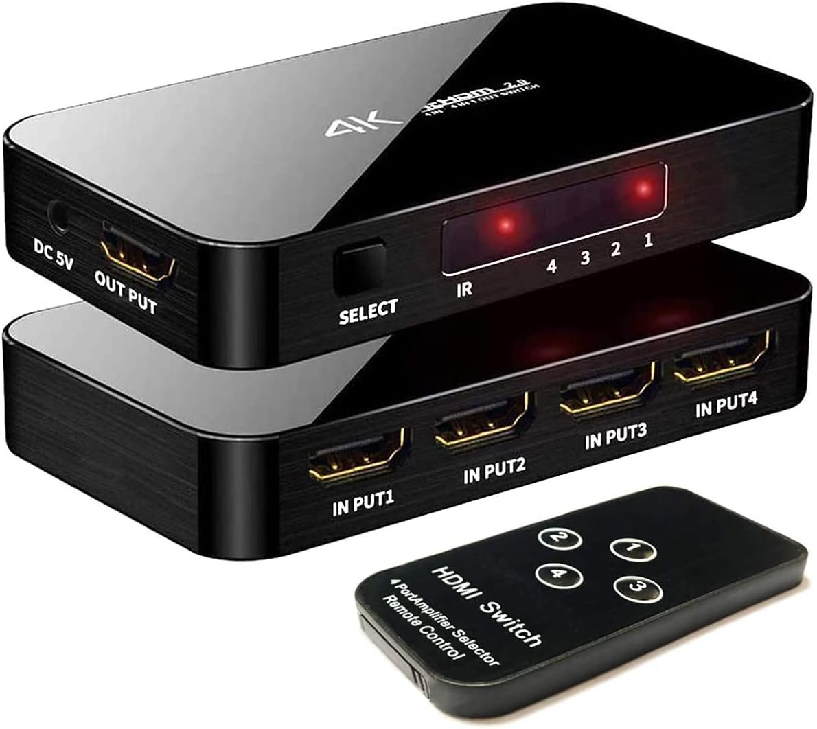 HDMI Switch 4X1, 4K Ultra HD HDMI Switcher 4 in 1 Out Support HDMI 2.0 HDCP 2.2,4K@60Hz, 3D,1080P, 4Kx2k@60Hz (IR Remote Control)