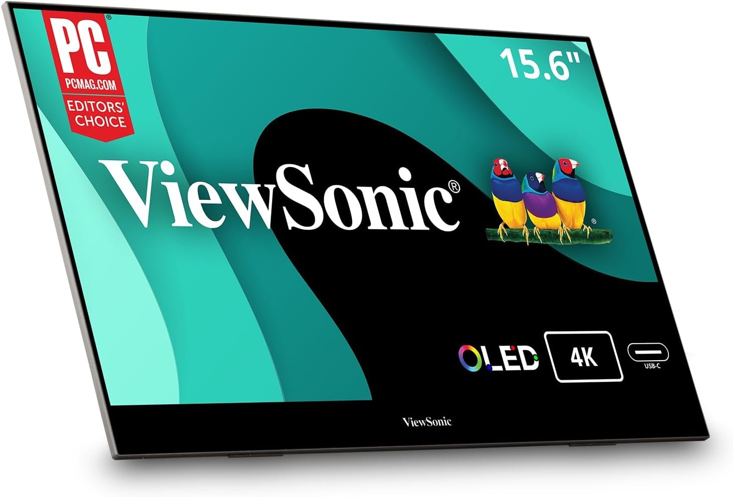 ViewSonic VX1655-4K-OLED 15.6 Inch 4K Portable Monitor, OLED Display for Immersive Mobile Workspaces and Second Screen Productivity, Built-in Stand, 60W USB-C, and Mini HDMI Inputs