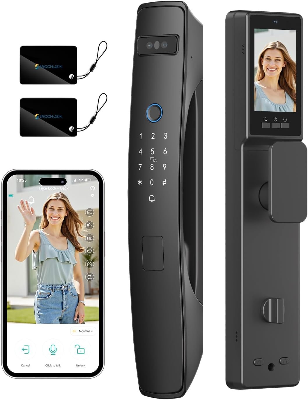 3D Face Recognition Smart Lock with Dual Cameras, 2-Way Video, Doorbell, 4″ IPS Screen, Night Vision, Tamper Alarm, IP65 Waterproof, WiFi Keyless Entry Mortise Lock for Front Door