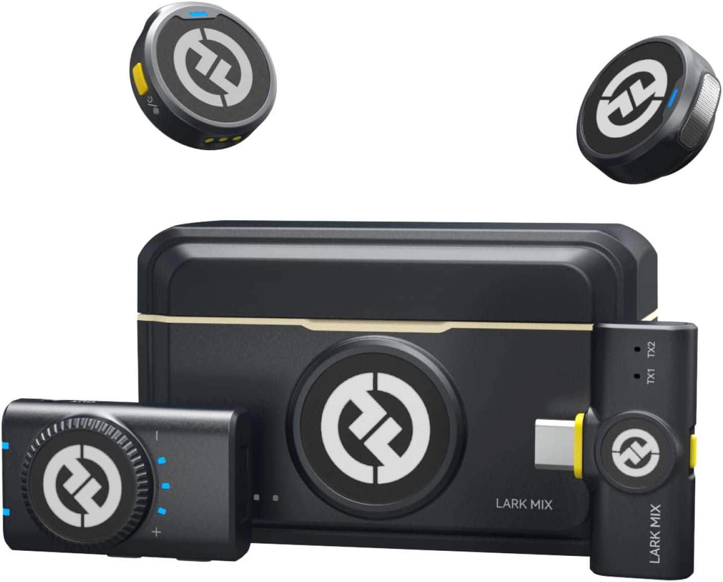 Hollyland Lark M2 Wireless Microphone for iPhone/Camera/Android/PC, 48kHz/24-bit High Fidelity Audio, 300m Range, Noise Cancelling, 40h Use, YouTube, Vlog, Streaming (Black, with Camera RX + USB-C RX)