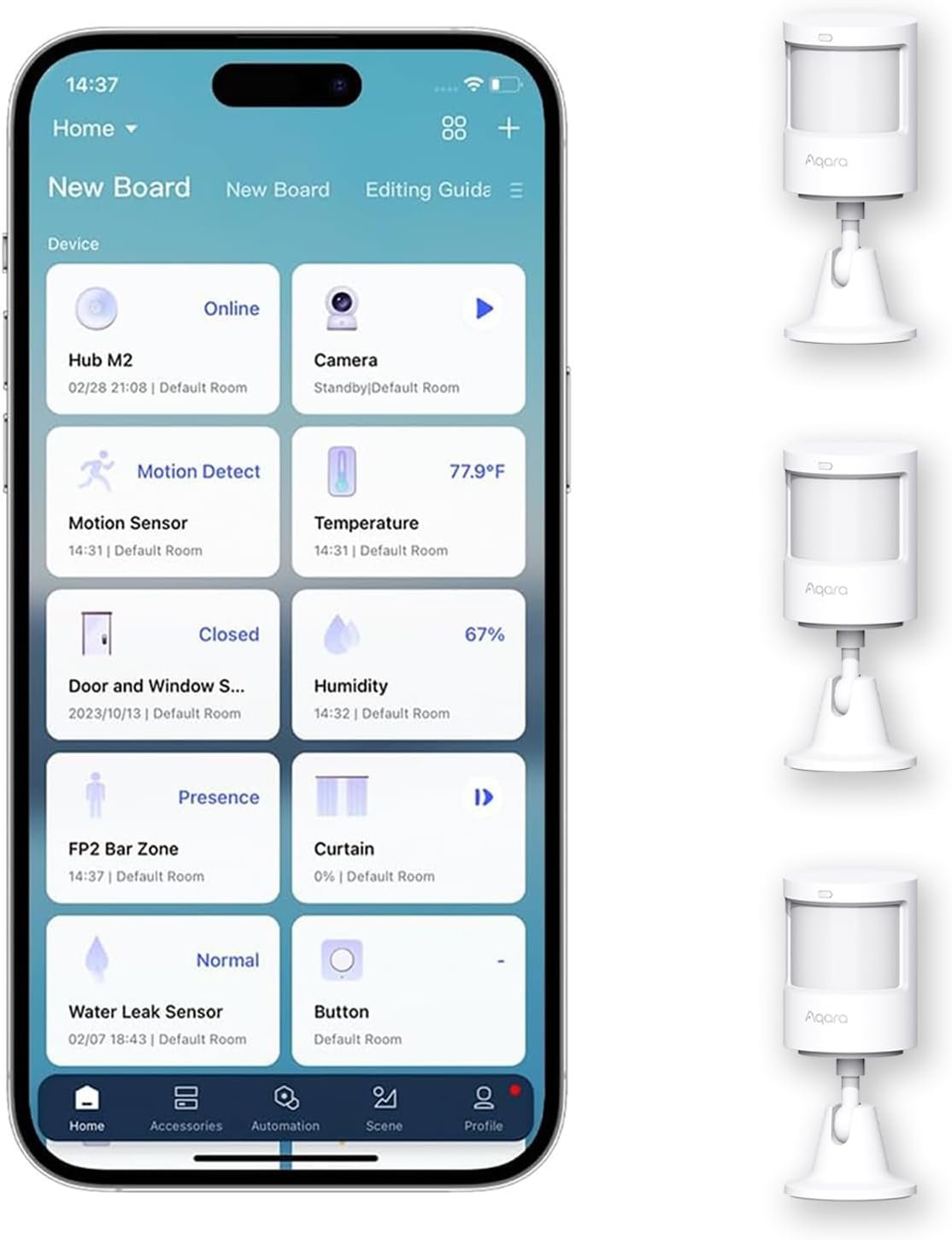 Aqara Zigbee 3.0 Motion Sensor P1 3 Pack, 5-Year Battery Life, 150-170° Detection, Adjustable Timeout 1-200s, for Alert System Automations, Compatible with HomeKit, Home Assistant, Aqara Hub Required