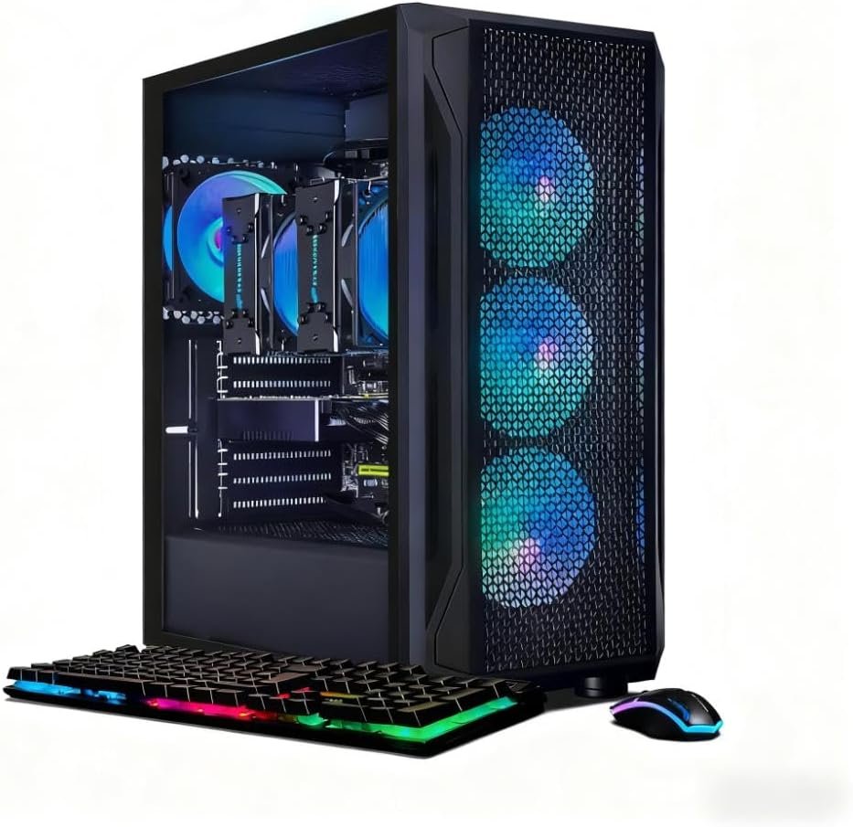 STGAubron Dual CPU Gaming PC, Dual Intel i7 Xeon E5 up to 3.7GHz, GeForce GTX 1660S 6G, 16G DDR4, 1T SSD, WiFi 6, BT 5.0, RGB Fan x 4, Windows 11 Pro