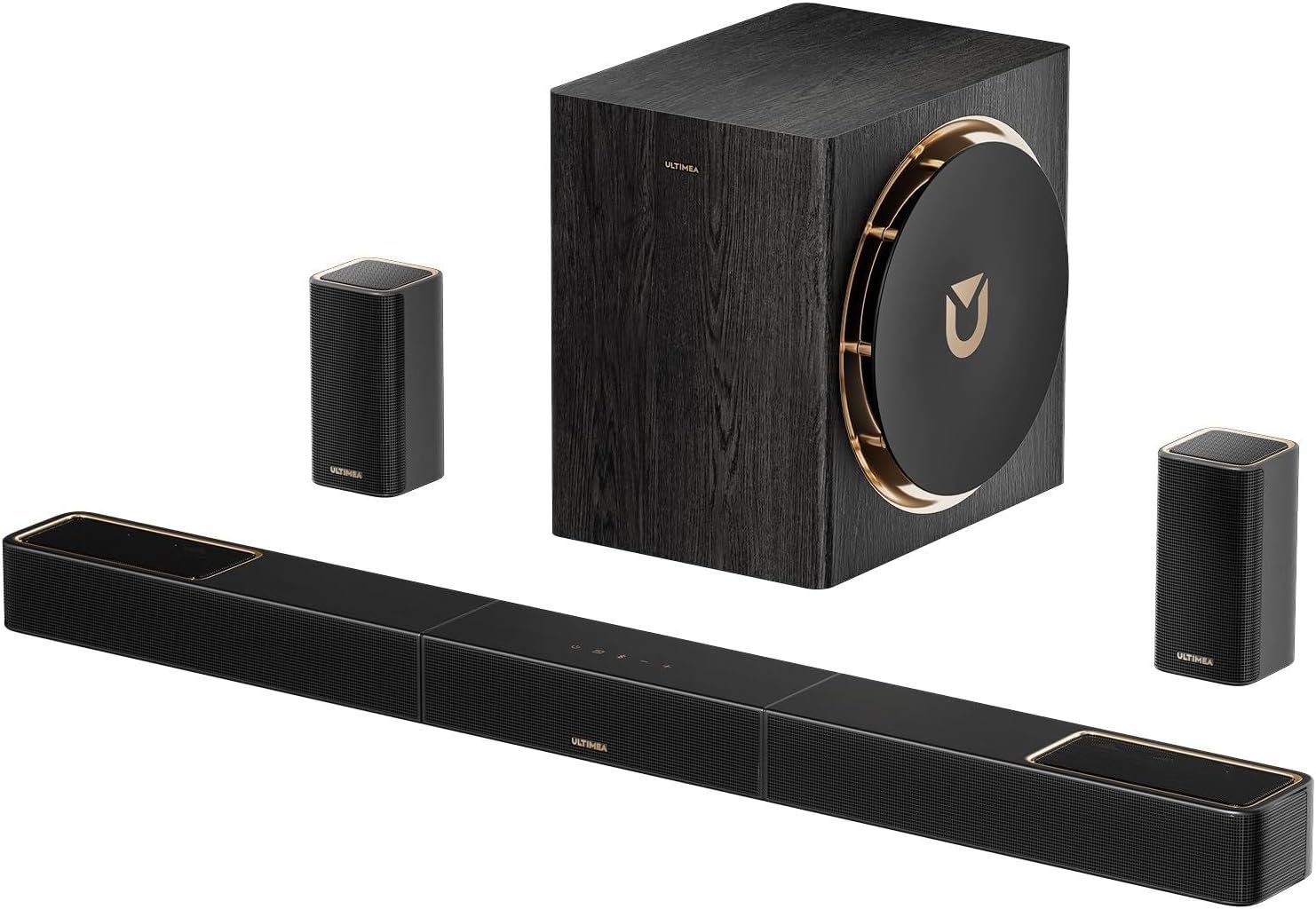 ULTIMEA Skywave X50 5.1.4ch Wireless Surround Sound System for TV, 760W Professional Sound Bar w/Dolby Atmos, 2 Wireless Surround Speakers & 8″ Subwoofer, GaN Amplifier, 4K HDR Pass-Through, HDMI eARC