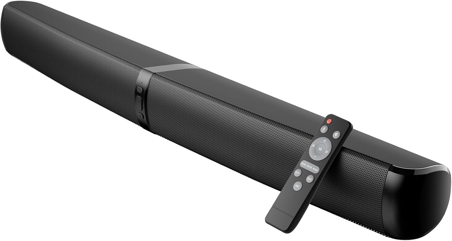 MZEIBO Sound Bar, 90W Soundbar for Smart TV, Bluetooth/ARC/Optical/AUX Connect, Detachable Design with Deep Bass for TV/PC/Gaming/Projector – 2-in-1 Home Theater Audio