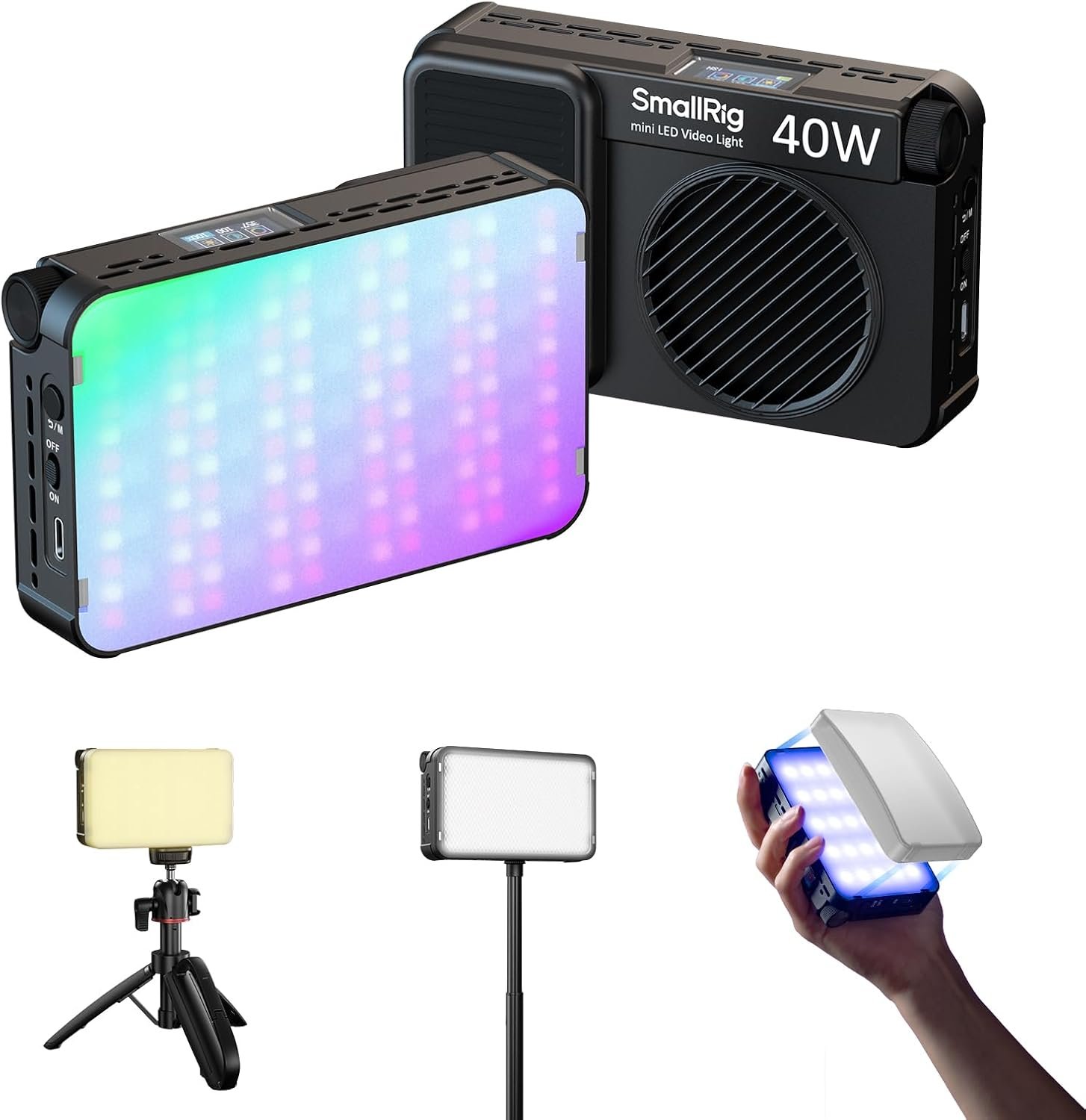 SmallRig RM 40C Mini LED RGB Video Light, 4800mAh Battery, LCD Display, Portable Camera Light for Tiktok Youtube Content Creators Photographer Gifts, 2500K-10000K CRI 96 TLCI 99, Magnetic Mount – 5359