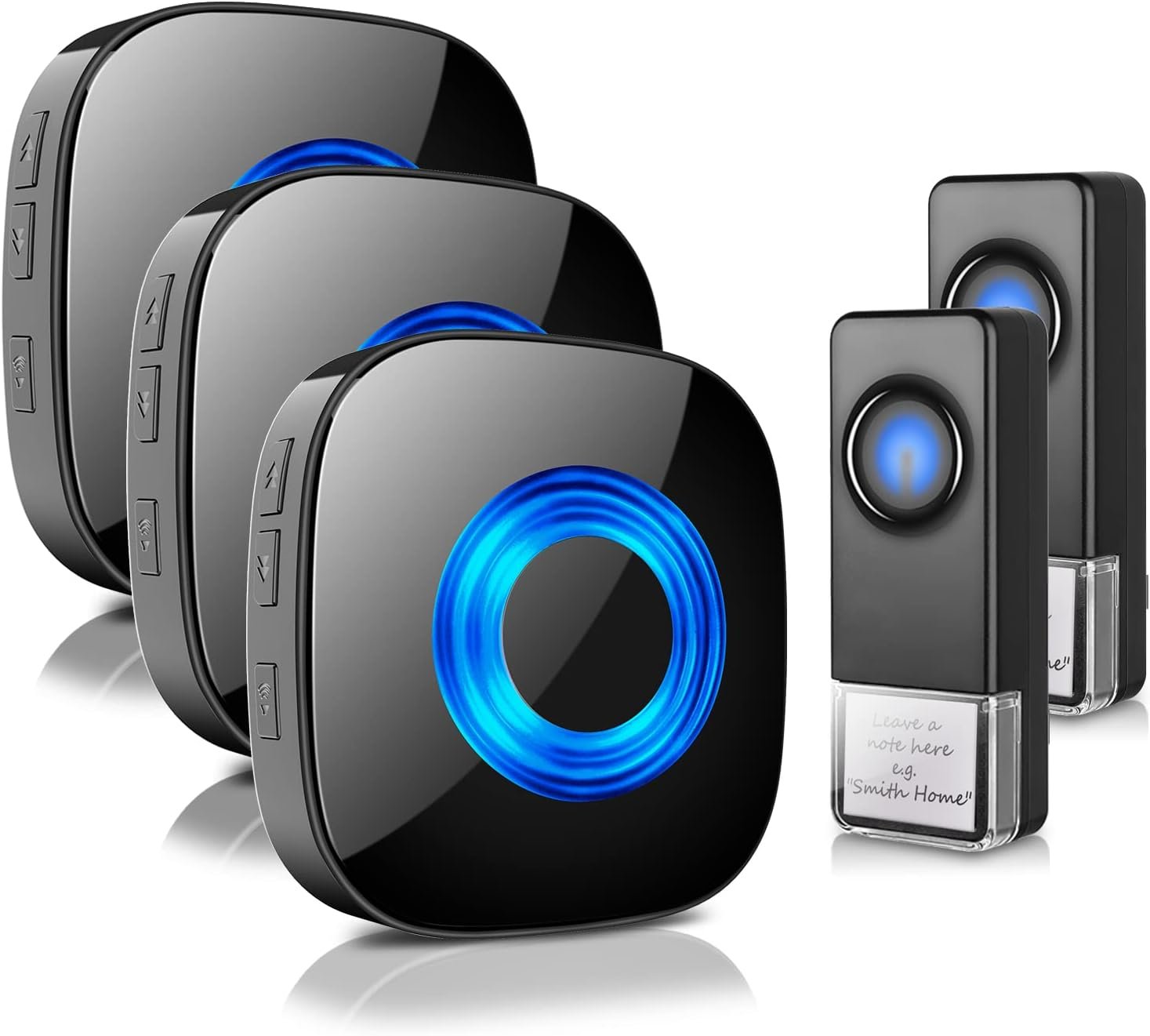 Wireless Doorbell PHYSEN Door bell Chimes with Mute Mode, 58 Ringtones&5 Volume Levels, Operating at 1300-ft Range, LED Strobe, 2 Transmitters+3 Receivers Waterproof Doorbell Kit for Home/Classroom