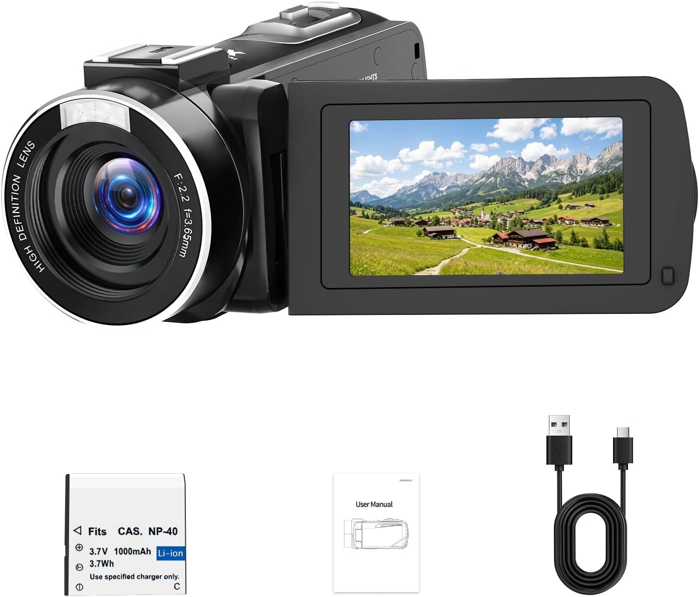 Camcorder Video Camera 2.7K 48MP Vlogging Camera, 18X Digital Zoom Video Camera for YouTube, 3″ 270° Rotatable Screen Camcorder with LED Light & Webcam, Anti-Shake Function for Beginners