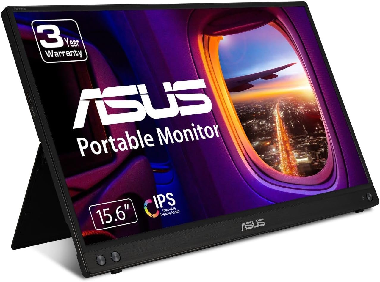 ASUS ZenScreen 15.6 Inch Portable Monitor – 1080P, Full HD, IPS, USB Type-C, Eye Care, Kickstand, for Laptop, PC, Phone, Console, Anti-Glare Surface, 3-Year Warranty – MB16ACV